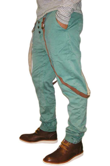 Ανδρικό πράσινο βαμβακερό chino παντελόνι με τιράντες