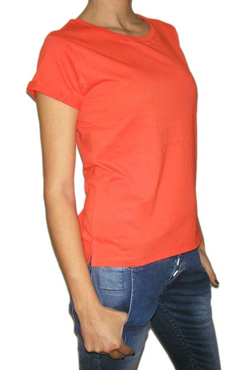 Women's short sleeve top in bright coral
