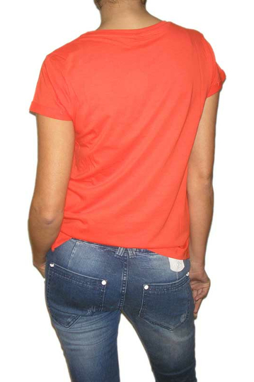 Women's short sleeve top in bright coral