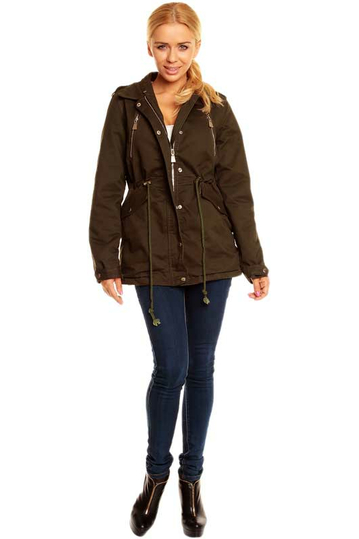Women's khaki parka jacket with faux-fur collar