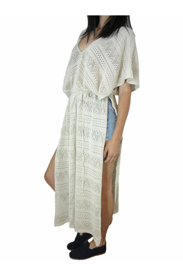 Agel Knitwear κροσέ καφτάνι μπεζ