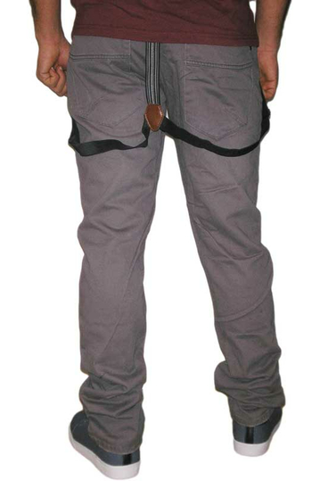Ανδρικό πεντάτσεπο παντελόνι γκριζομώβ με τιράντες