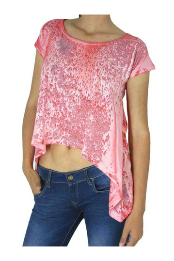 Bigbong women's marble print asymmetrical crop top bright coral