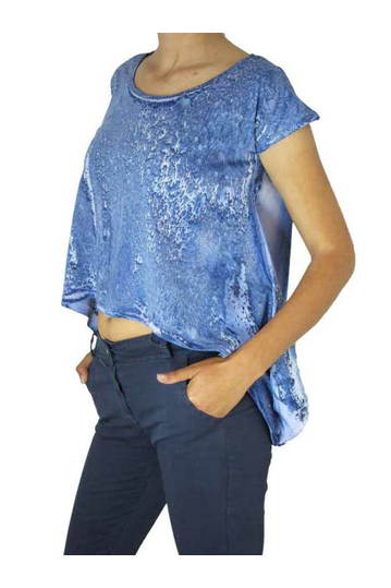 Bigbong women's marble print asymmetrical crop top blue