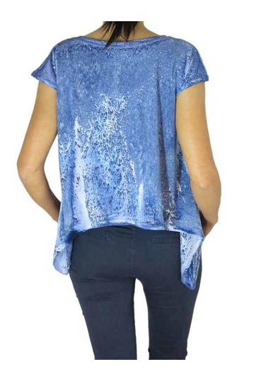 Bigbong women's marble print asymmetrical crop top blue