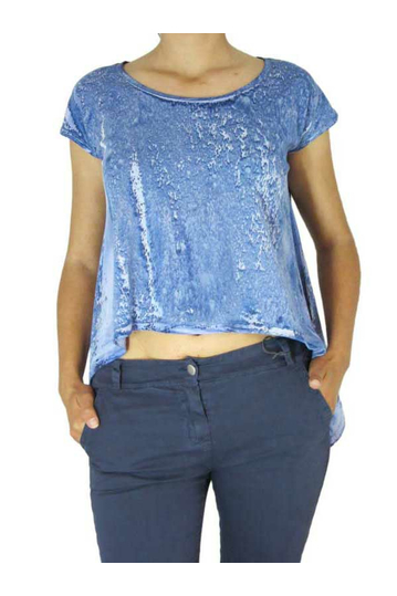 Bigbong women's marble print asymmetrical crop top blue