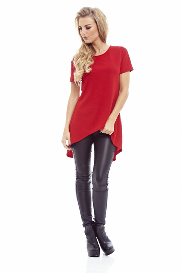 Γυναικεία κόκκινη μακριά μπλούζα με σκίσιμο πίσω