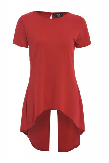 Γυναικεία κόκκινη μακριά μπλούζα με σκίσιμο πίσω