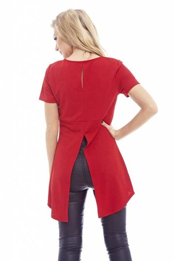 Γυναικεία κόκκινη μακριά μπλούζα με σκίσιμο πίσω