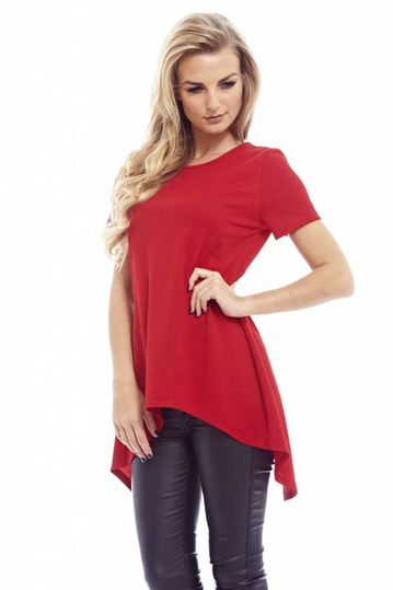 Γυναικεία κόκκινη μακριά μπλούζα με σκίσιμο πίσω
