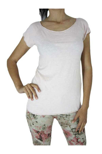Women's short sleeve slubby top in pale pink