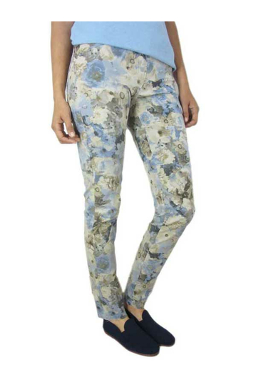 Women's cigarette floral trouser beige-blue