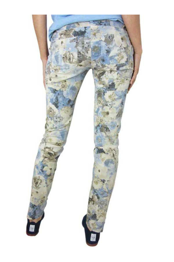 Women's cigarette floral trouser beige-blue