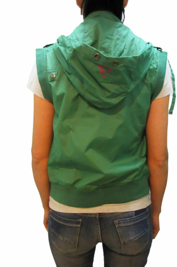 Women's hooded nylon sleeveless short jacket in green