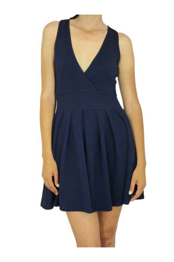 Εξώπλατο skater φόρεμα navy με βαθύ ντεκολτέ