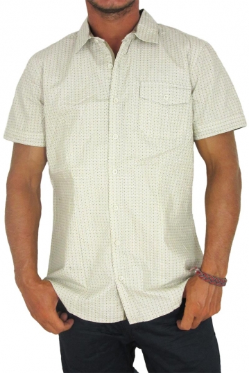 Ανδρικό πουκάμισο εκρού με πριντ τετραγωνάκια και πουά