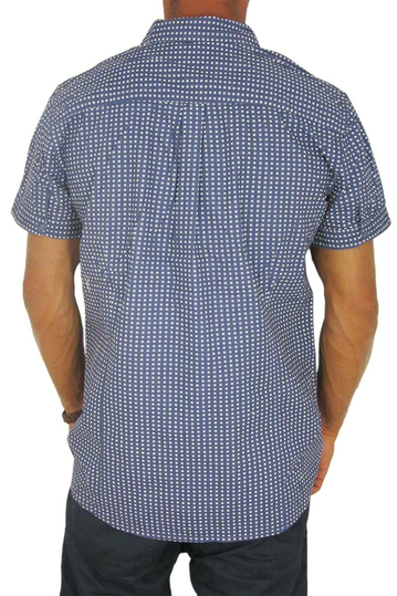 Ανδρικό πουκάμισο μπλε με πριντ τετραγωνάκια και πουά