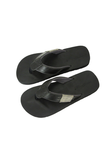 Men's flip flop sandals leather-canvas in black-grey