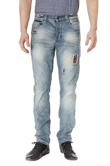 Men's distressed jeans with check patches