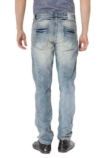 Ανδρικό jean παντελόνι με σκισίματα και καρό μπαλώματα