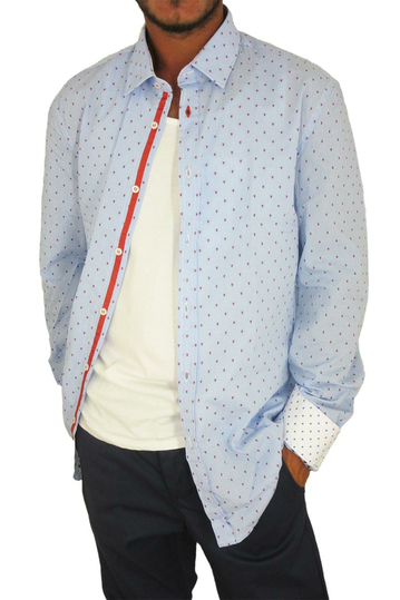 Missone men's shirt jacquard light blue with polka cuffs