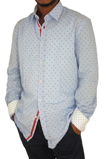 Missone ανδρικό πουκάμισο ζακάρ γαλάζιο με πουά μανσέτες