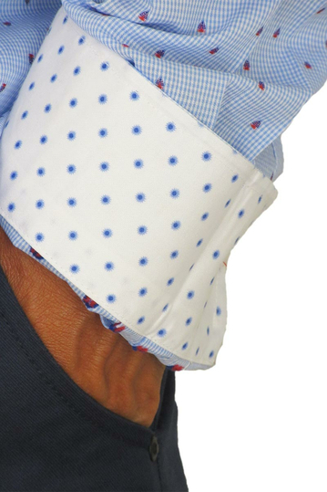 Missone ανδρικό πουκάμισο ζακάρ γαλάζιο με πουά μανσέτες