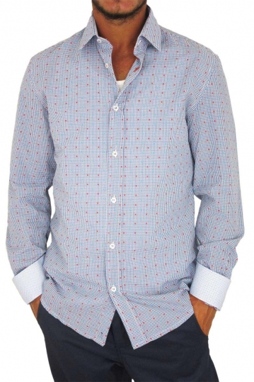 Missone men's jacquard plaid shirt in light blue