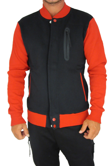 Cabaneli φούτερ ζακέτα μαύρη με κόκκινα μανίκια