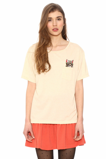 Pepaloves women's chest pocket t-shirt in cream