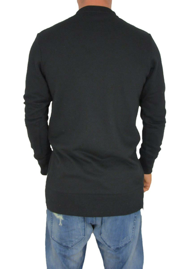 Ανδρική longline φούτερ μπλούζα Humanism μαύρη με δέρμα-look λεπτομέρειες