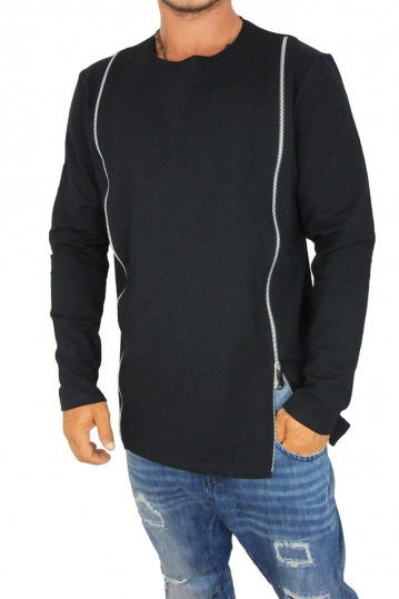 Men's longline sweatshirt Humanism black with zips