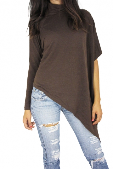 Women's asymmetric knitted top chocolate