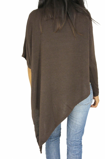 Women's asymmetric knitted top chocolate
