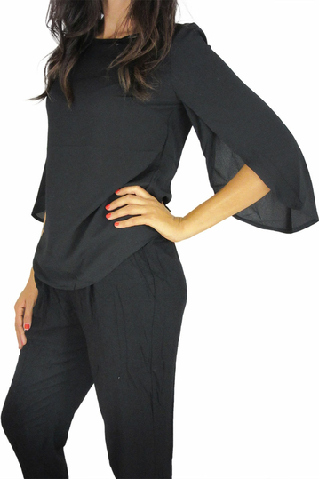 Γυναικεία μπλούζα μαύρη με καμπάνα μανίκια
