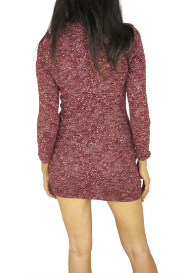 Εφαρμοστό τουίντ πλεκτό μίνι φόρεμα μπορντό