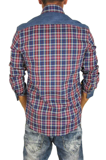 Missone ανδρικό πουκάμισο μπλε καρό με denim λεπτομέρειες