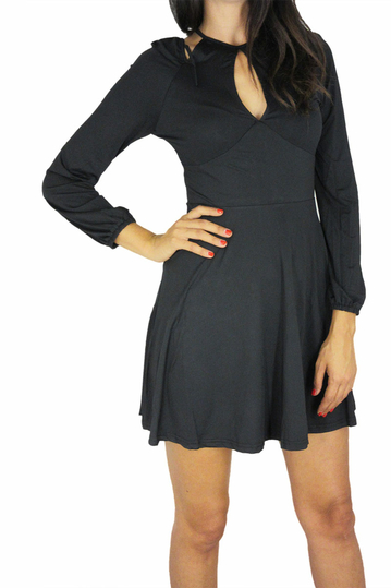 Cut out shoulder skater dress in black