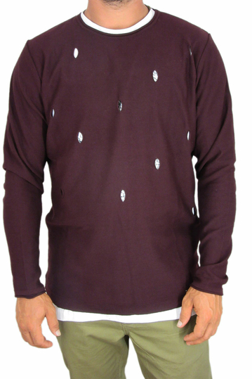 Combos men's knit jumper with holes in bordeaux