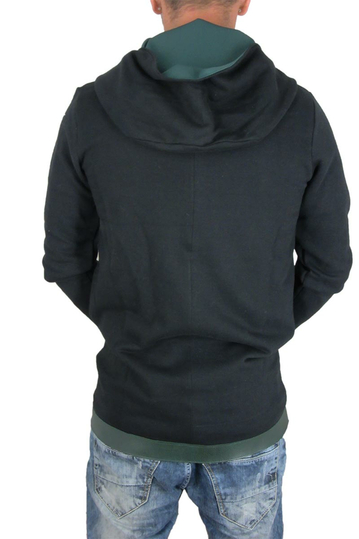 Ανδρική longline φούτερ ζακέτα με κουκούλα Humanism σε μαύρο