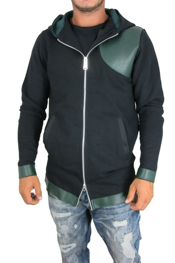 Ανδρική longline φούτερ ζακέτα με κουκούλα Humanism σε μαύρο