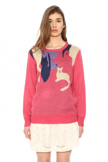 Pepaloves knit sweater pink with cats