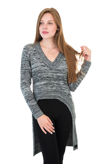 Agel Knitwear V-neck sweater charcoal marl with long back