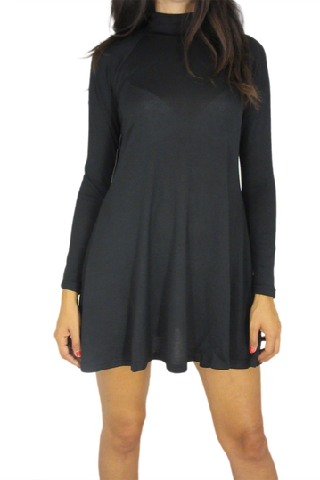 Knitted turtle neck swing dress in black