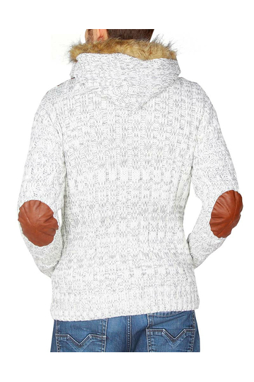 Ανδρική πλεκτή ζακέτα με γούνα σε λευκό μελανζέ