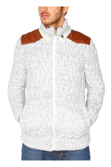 Ανδρική πλεκτή ζακέτα με γούνα σε λευκό μελανζέ