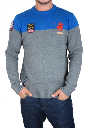 Men's sweater grey marl-royal blue
