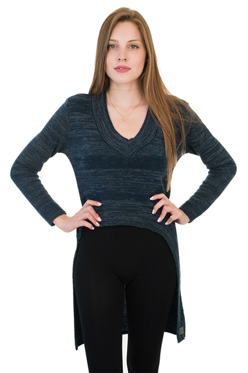 Agel Knitwear V-neck sweater blue marl with long back