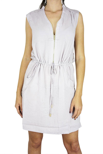 Zip detail sleeveless dress light grey