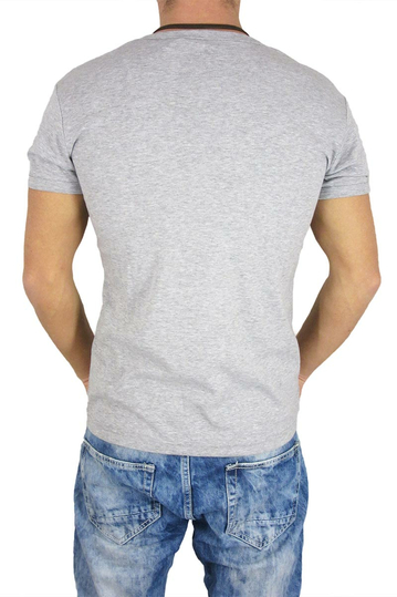 Ανδρικό t-shirt ριπ ζέρσεϋ γκρι μελανζέ με V λαιμόκοψη